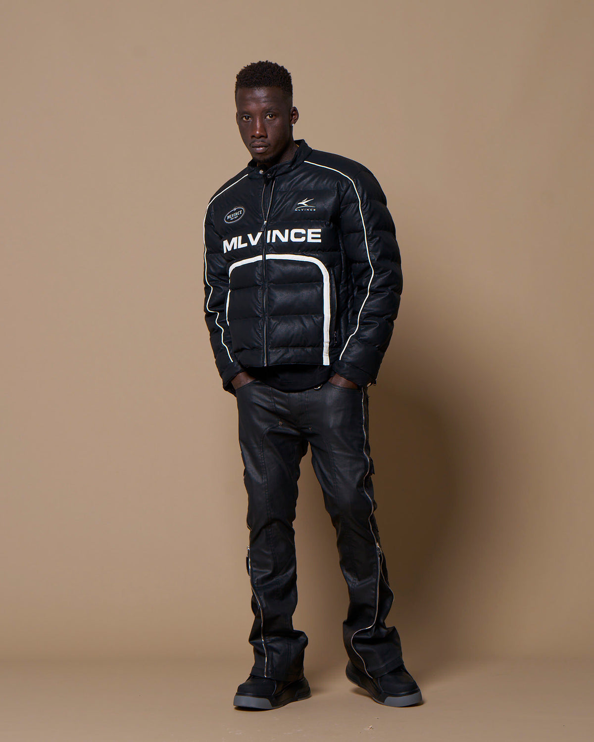 PUFFER BIKER JACKET - BLACK