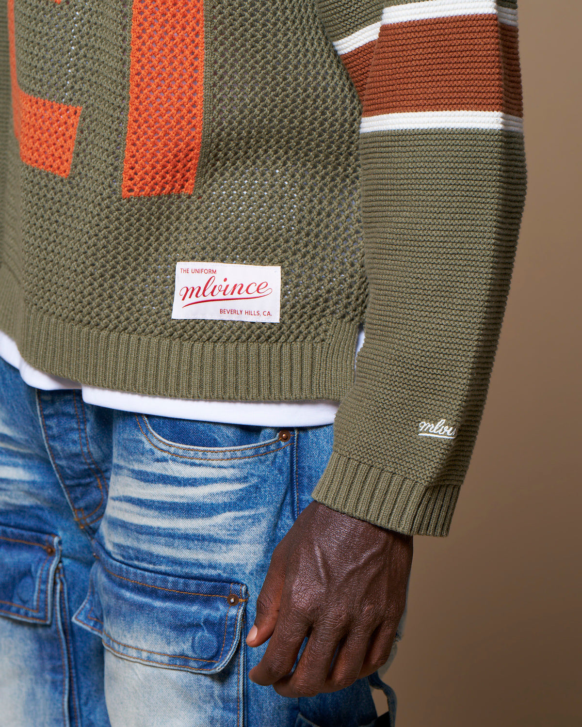 KNIT FOOTBALL TOP - OLIVE