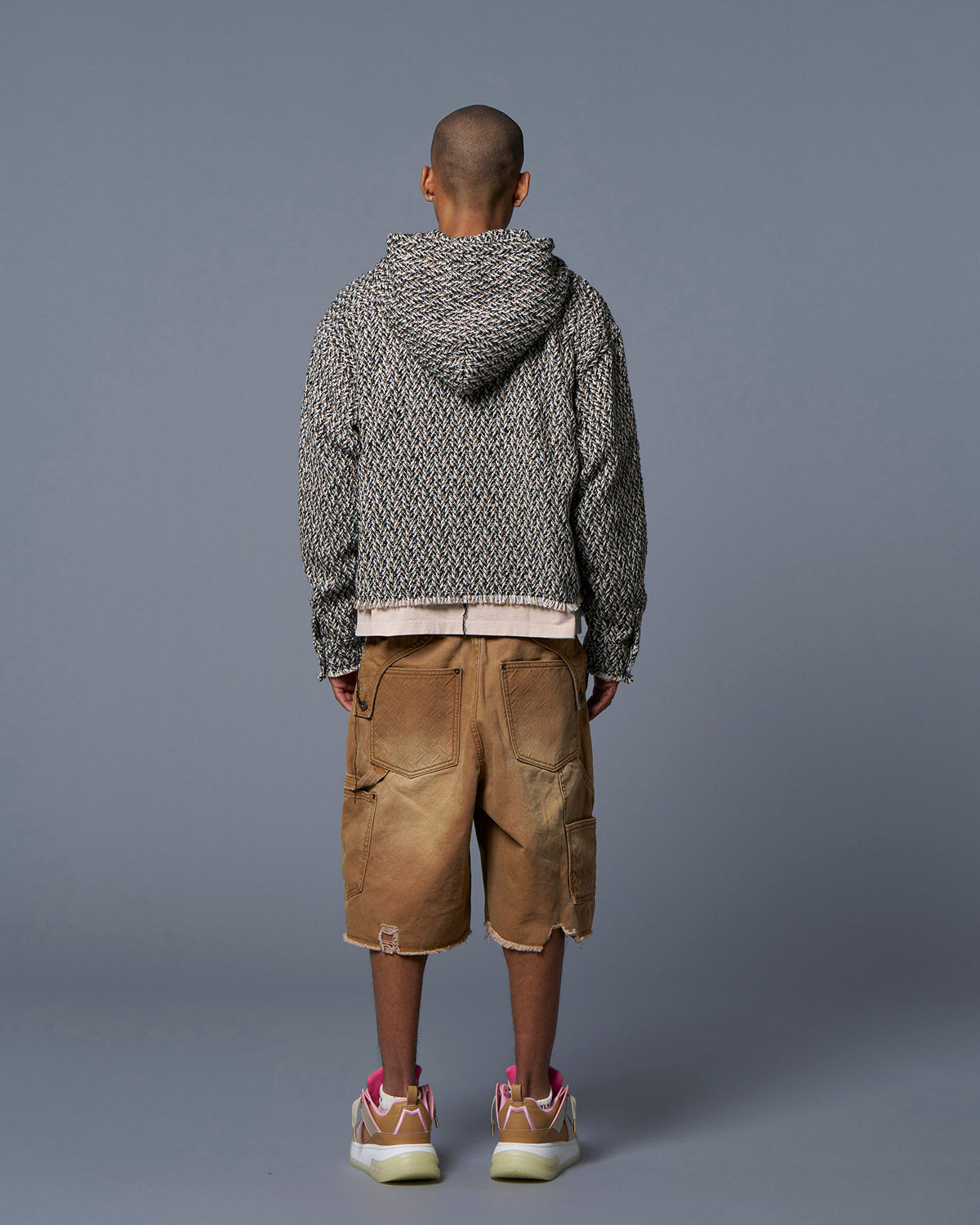 HERRINGBONE CROPPED HOODY - GREEN