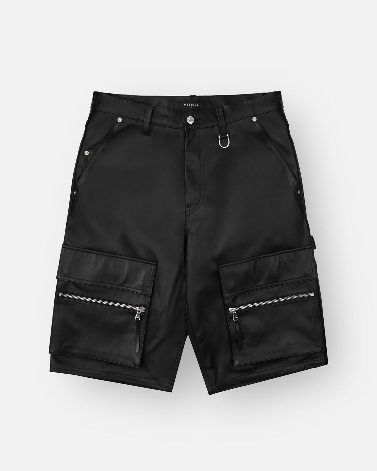 LEATHER CARGO SHORTS - BLACK
