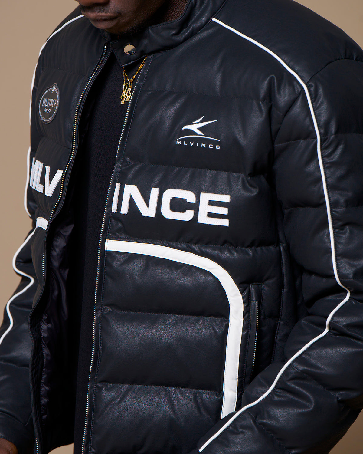 PUFFER BIKER JACKET - BLACK