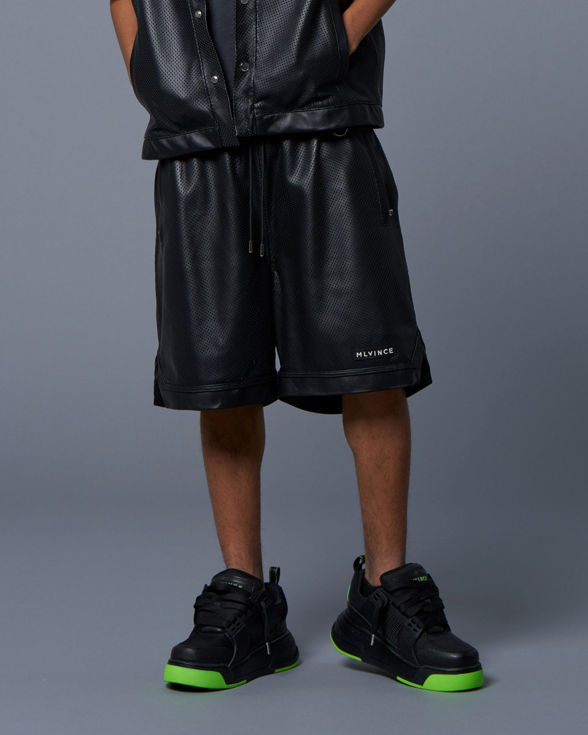 LEATHER BASKETBALL SHORTS - BLACK