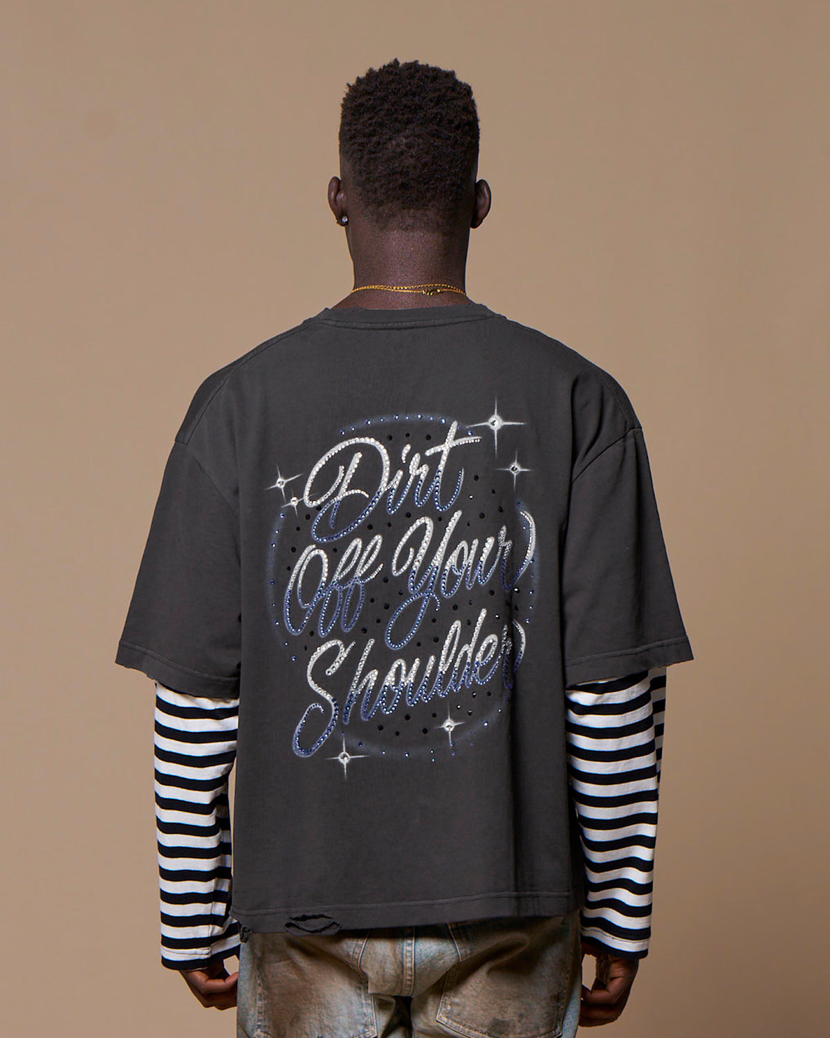 BKNY LAYERED LS TEE - WASHED BLACK
