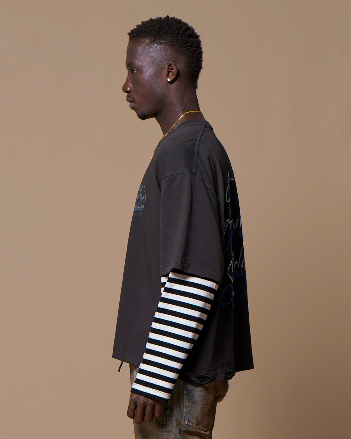 BKNY LAYERED LS TEE - WASHED BLACK