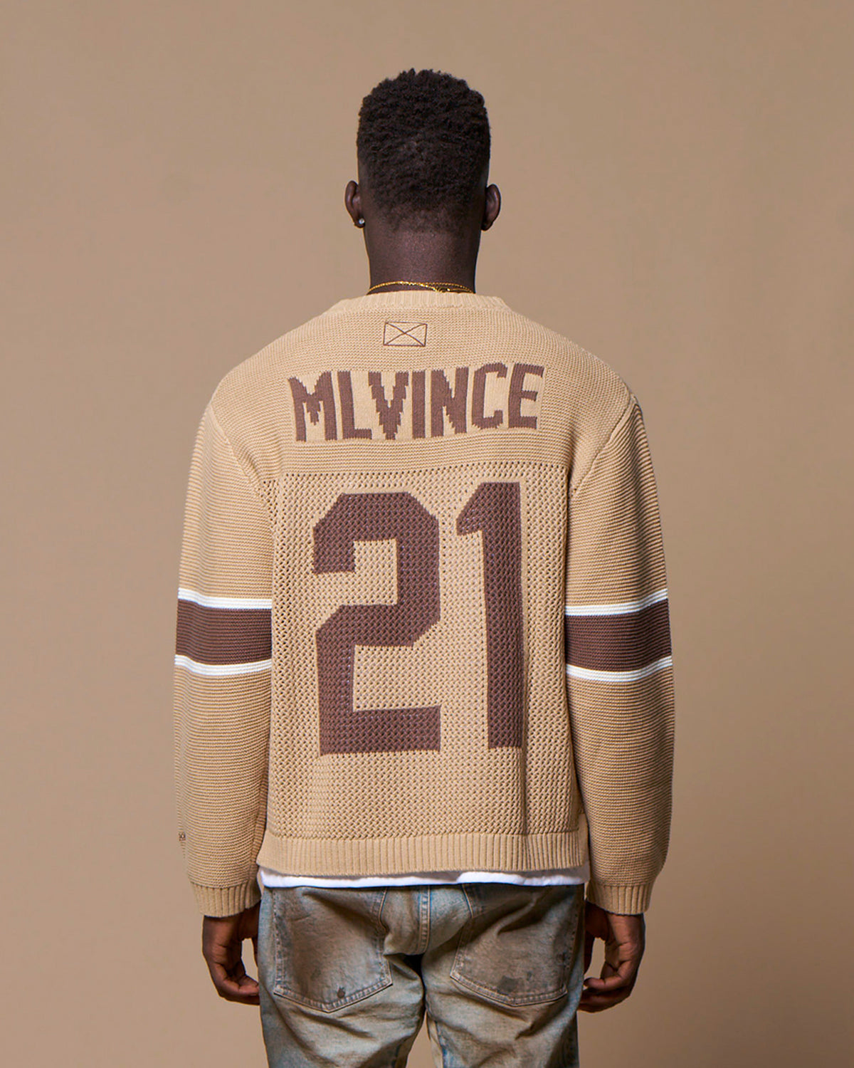 KNIT FOOTBALL TOP - BEIGE