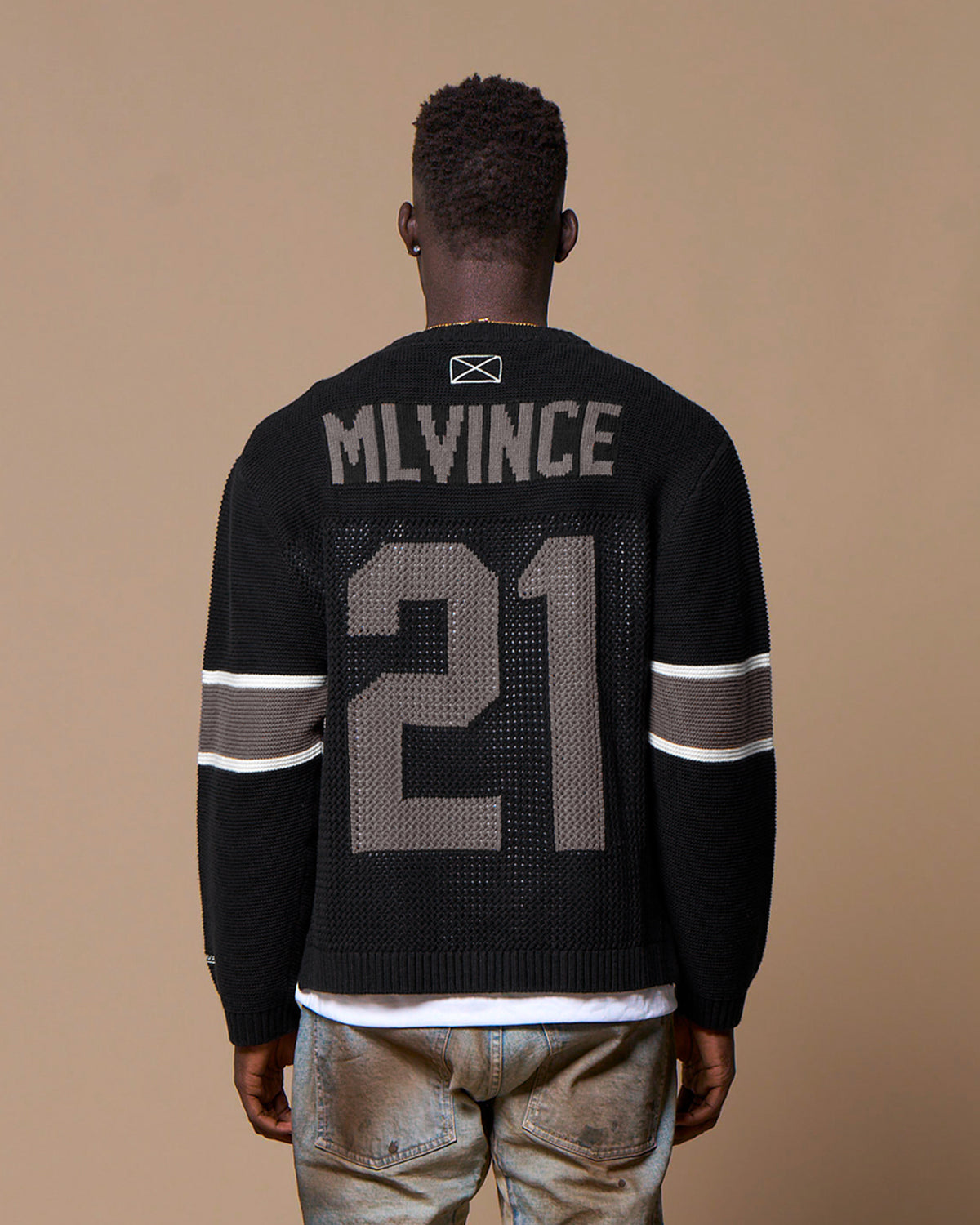 KNIT FOOTBALL TOP - BLACK