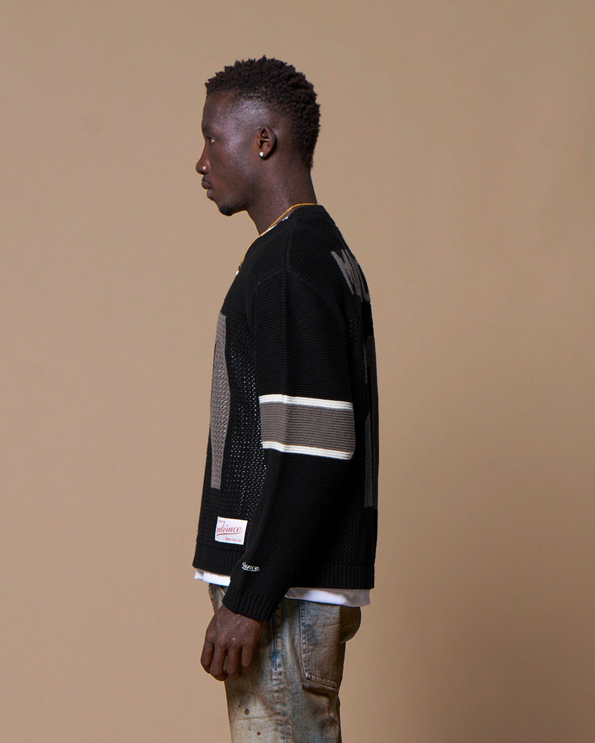 KNIT FOOTBALL TOP - BLACK