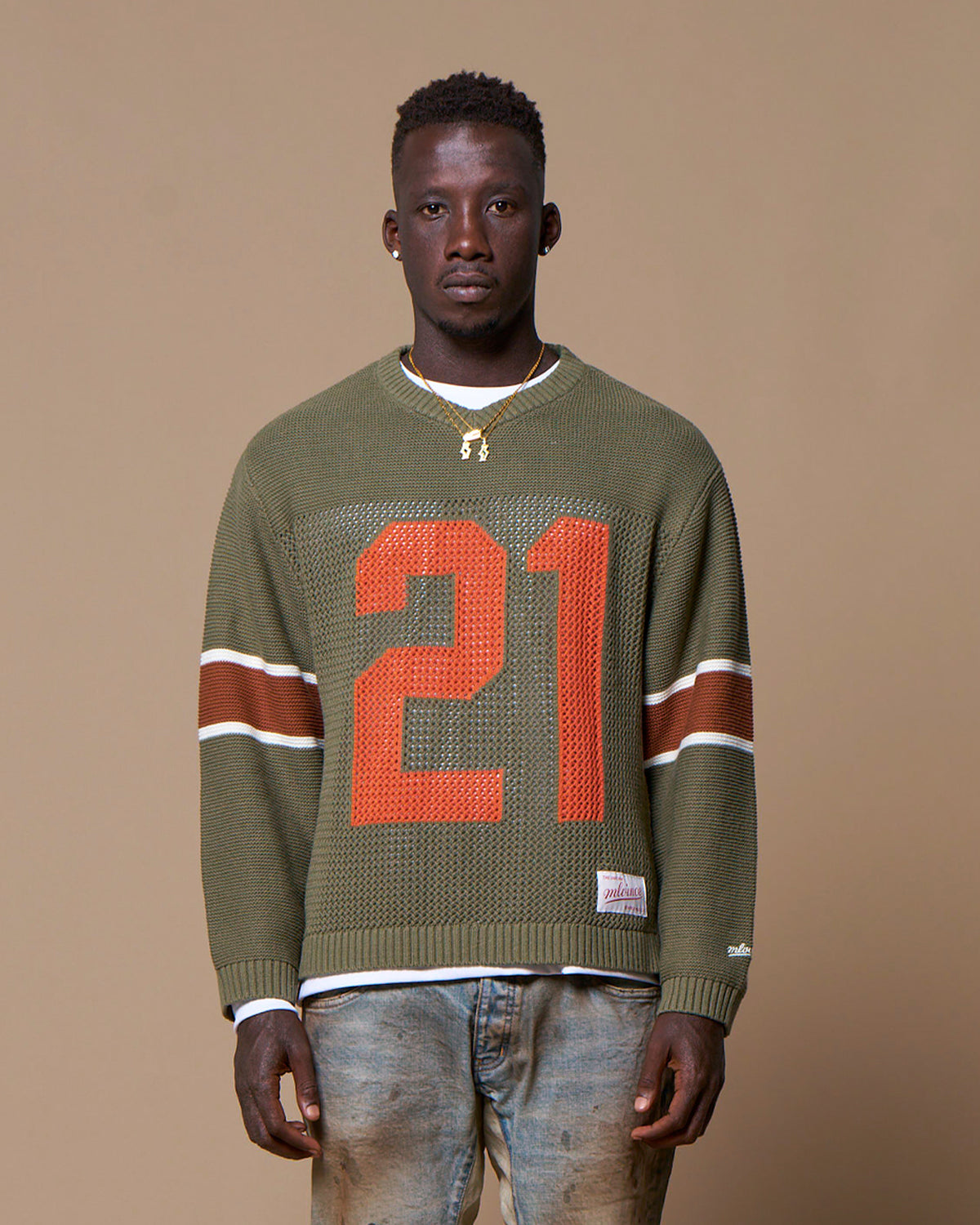 KNIT FOOTBALL TOP - OLIVE