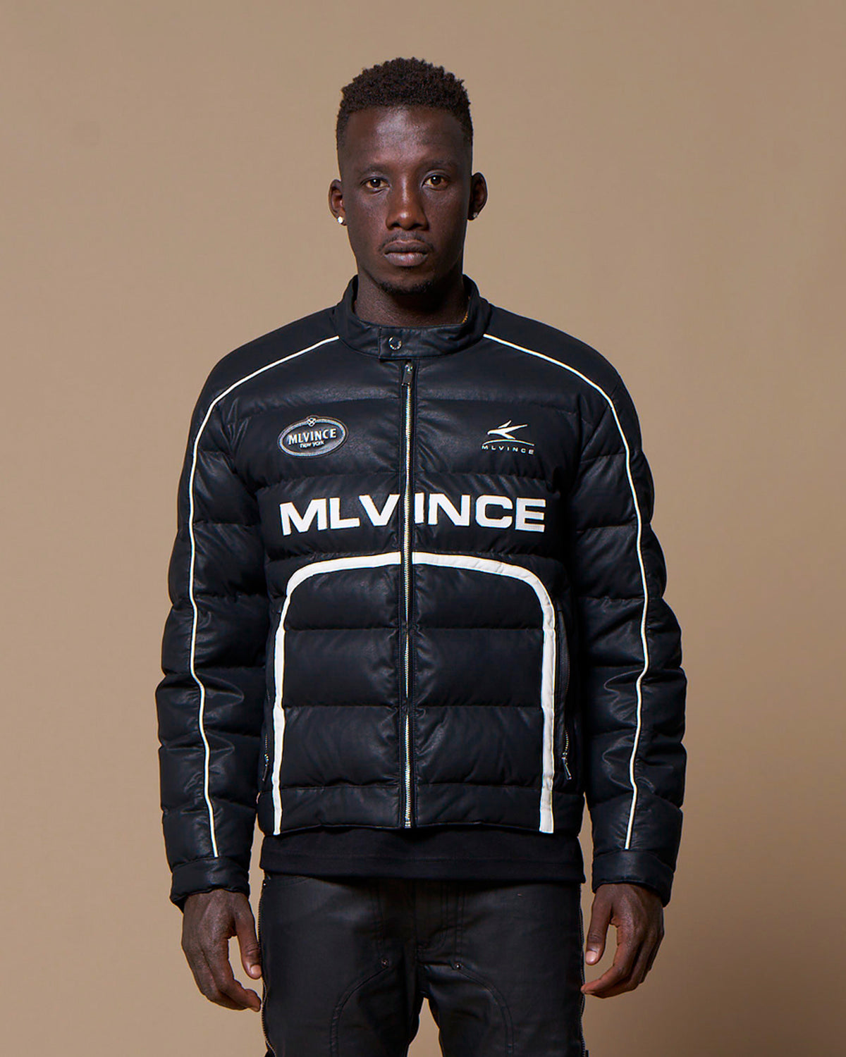 PUFFER BIKER JACKET - BLACK