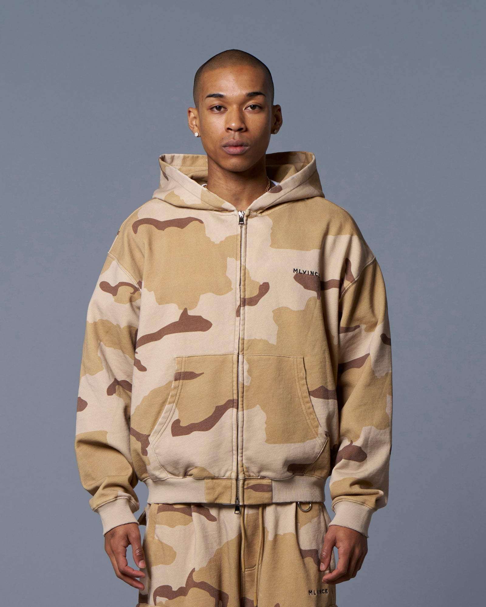 CLASSIC LOGO ZIP UP HOODY - DESERT