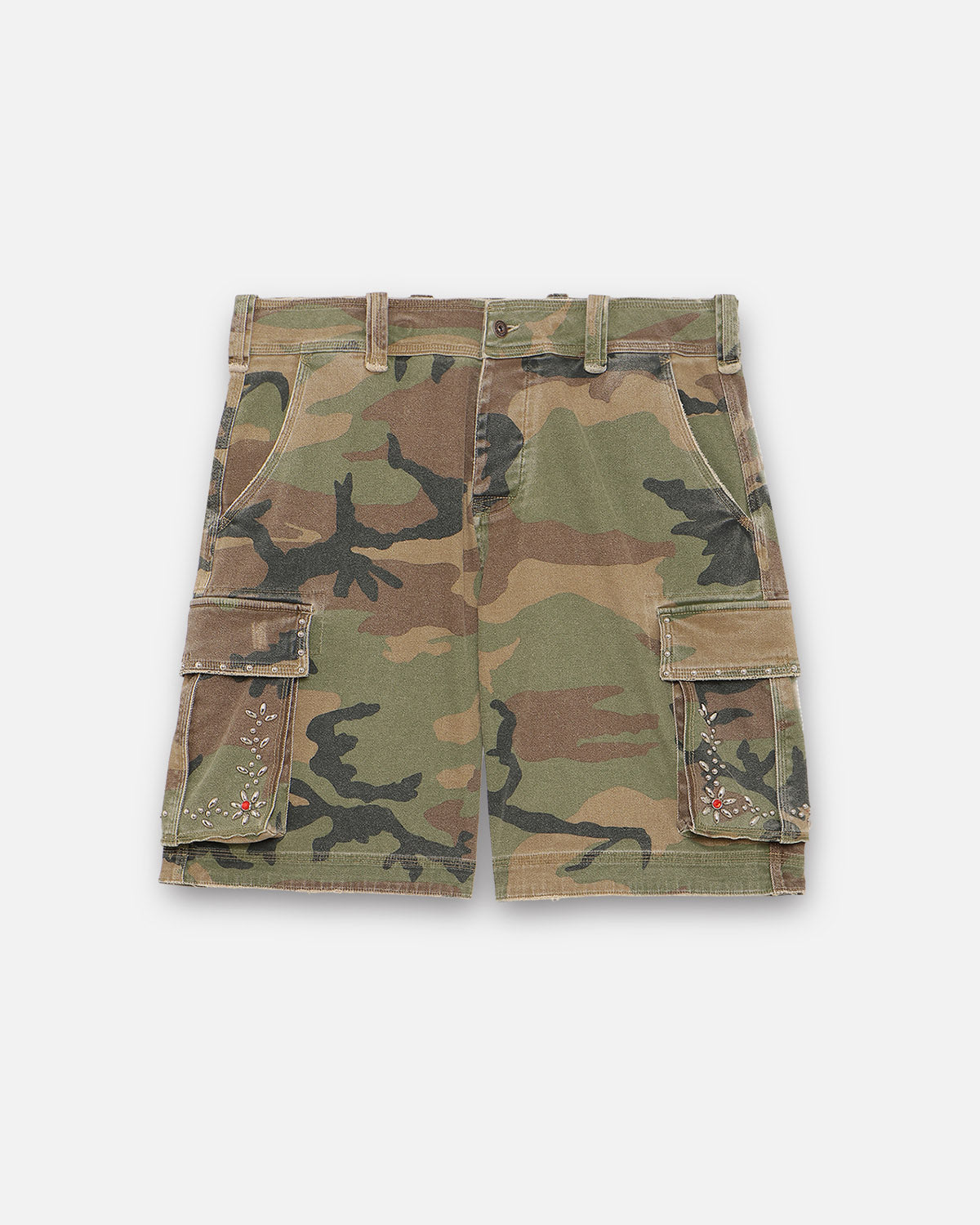 STUDDED MILITARY CARGO SHORTS - CAMO